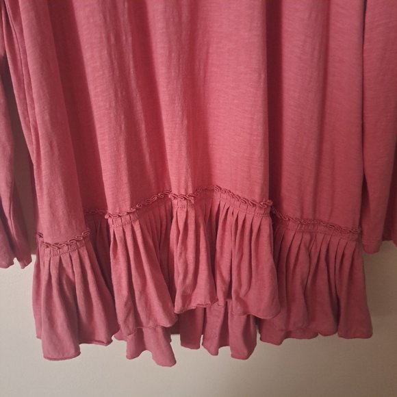 LOGO Lori Gooldstein Women's Dusty Rose Slub Knit Long Sleeve Top Pleated Sz 1X - Picture 5 of 6